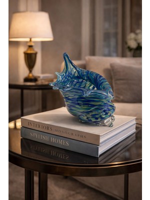 Velora Living Ocean Dekoratif Cam Deniz Kabuğu Obje – Mavi Modern Cam Biblo