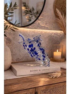 Velora Living Marina Mavi Benekli Cam Deniz Kabuğu Dekoratif Obje