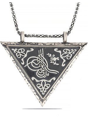 Epilons 925 Ayar Gümüş Üçgen Içi Açılabilen Tuğra Muskalık Gümüş Kolye T6065 (1021)