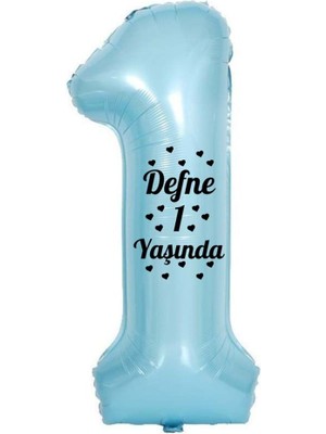 Feyza Design 34 Inç Açık Mavi Kişiye Özel 1 Yaşında Yazılı Folyo Balon