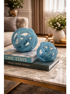 Velora Living Knot Mavi Dekoratif Obje 2’li Set – Modern Düğüm Tasarım Biblo (20 cm & 16 Cm)