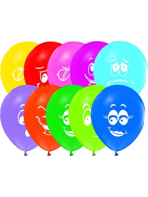 Feyza Design Gülen Yüz Emoji Baskılı Çok Renkli Balon 30 Adet