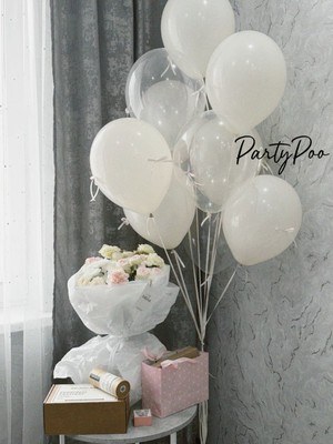 Feyza Design Çok Renkli Şeffaf Balon ve Fiyonk Seti (10 Balon + 30 Fiyonk)