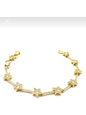Zirkon Taşlı Yıldızlı Gold Vip Bileklik