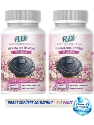 Flex Robot Süpürge Yüzey Temizleme Solüsyonu 500 ml X2 Adet | Moplu Robotlar ile Uyumlu | Düşük Köpük | Iz Yapmaz - Çiçek Bahçesi Parfüm -