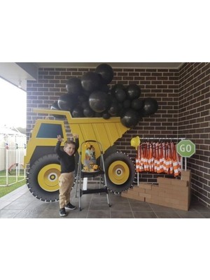 Feyza Design 30 Adet Siyah Balon Kamyon Vinc Inşaat Tema