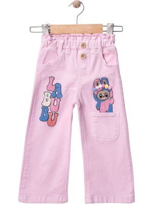 Mini Trends Labubu Renkli Pantolon Pembe Renk Gabardin