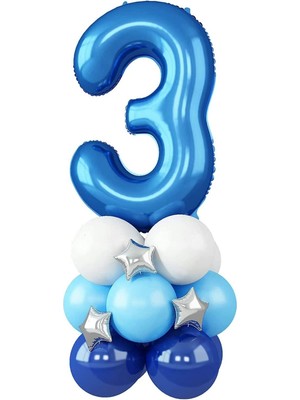 Feyza Design Mavi Rakam Balon Doğum Günü Seti Yaş 3