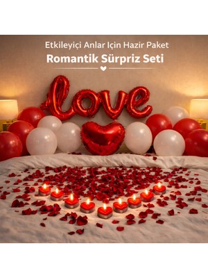Feyza Design Yatak Üstü Romantik Sürpriz Seti - Sevgililer Günü Için Kırmızı Balonlar