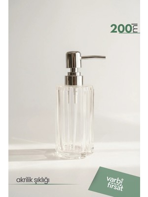 VarBiFırsat Akrilik Silindir Sıvı Sabunluk 200 ml | Modern Dekoratif Tasarım | Şeffaf