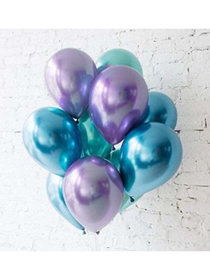 Feyza Design 20'li Renkli Parlak Metalik Balon Seti - Mavi, Yeşil, Mor