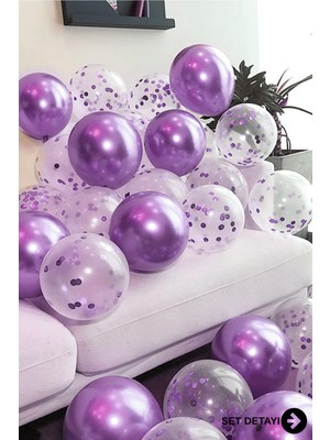 Feyza Design 30 Adet Mor Konfetli Balon Seti - Renkli Parti Malzemeleri