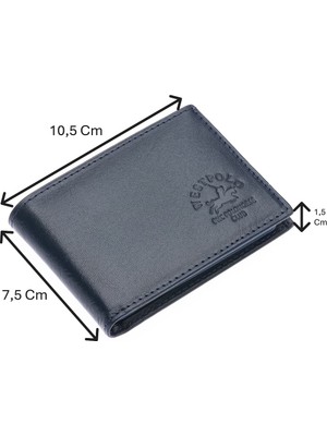 Westpolo Hakiki Deri Kağıt Para ve Bol Şeffaf Kart Bölmeli Unisex Kartlık - Lacivert