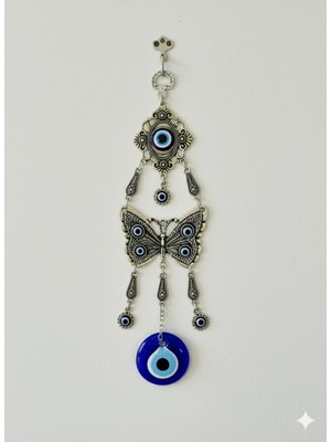 Akfecan Cam Nazar Boncuklu Kelebek Model Metal Duvar Süsü