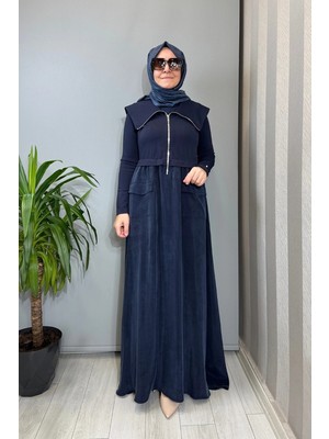 Miss Dalida Fermuar Detaylı Yüksek Yakalı Cupro Elbise Lacivert T26Y-4032