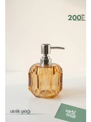 VarBiFırsat Akrilik Altıgen Sıvı Sabunluk 200 ml | Modern Dekoratif Tasarım | Amber