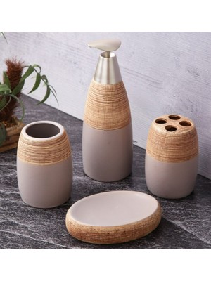 Tohana Banyo Seti, 4 Parça, Seramik, Stoneware, Krem