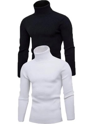 Erkek 2 Adet Kaşkorse Boğazlı Full Likralı Fitilli Slimfit Body