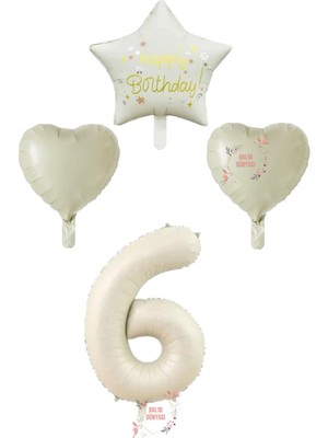 Feyza Design Yeşil BAL10 Krem Renk Rakam Happy Doğum Günü Folyo Balon Seti
