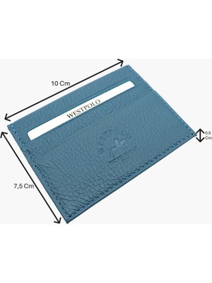 Westpolo Hakiki Deri Slim Ince Unisex Kartlık - Kot Mavi