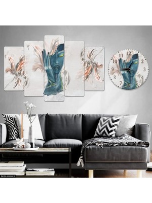Feyza Design Çok Renkli 5 Parçalı Mdf Tablo ve Saat Seti - Çok Amaçlı Dekorasyon