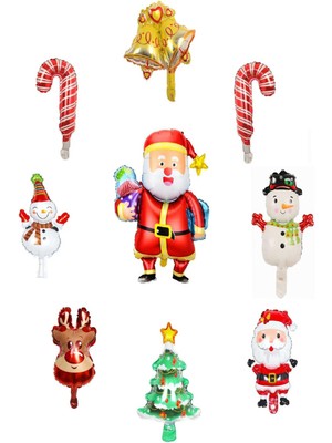 Feyza Design 9'lu Yılbaşı Noel Baba ve Kar Geyik Folyo Balon Seti