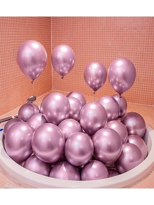 Feyza Design 50’li 12 Inç Pembe Krom (Aynalı) Balon Seti – Parlak ve Helyum Uyumlu