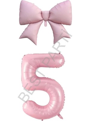 Feyza Design Pembe Renk Fiyonk Rakam Folyo Balon Seti Yaş 5