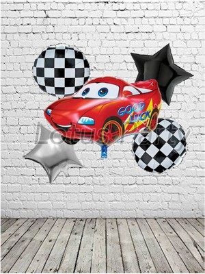 Feyza Design Yarış Temalı Folyo Balon Seti - Kırmızı Formula 1 Yarış Araba Balonları