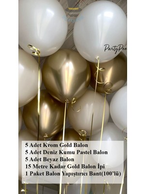 Feyza Design Bride To Be 5 Krom Gold 5 Deniz Kumu 5 Beyaz Balon Seti