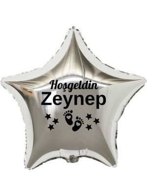 Feyza Design 18 Inç Gümüş Renk Yeni Doğan Kişiye Özel Balon