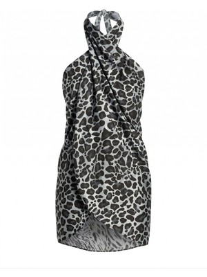 Simfa Kadın Viskon Plaj Elbisesi ve Pareo - 80X135 cm Elbiseye Dönüşebilen Leopar ve Çok Renkli Sarong