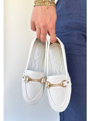 Rain Beyaz Cilt Babet Ayakkabı - Lisinya