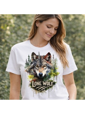 Asilcom Lone Wolf Kurt Tasarımlı Tişört – Doğa Temalı Kurt Baskılı Unisex Pamuk T-Shirt