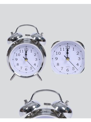 GIGA Yuvarlak Gümüş Dekoratif Işıklı Masa Üstü Saat Alarmlı Sessiz Çalışma