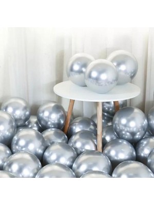 Feyza Design Gümüş Krom Balon 50'li Paket - Helyum Uyumlu ve Parlak Parti Süslemesi
