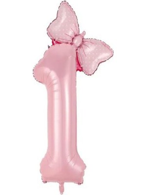 Feyza Design Pembe Rakam Fiyonk Folyo Balon Seti Yaş 1 - Parti Malzemeleri