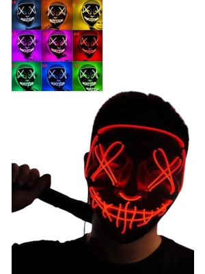 GIGA LED Işıklı Neon Maske Cadılar Bayramı Maskesi Korkunç Korku Maskesi
