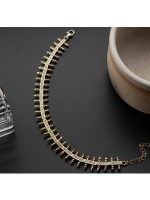 Zirkon Taşlı Çivi Model Gold Vip Bileklik