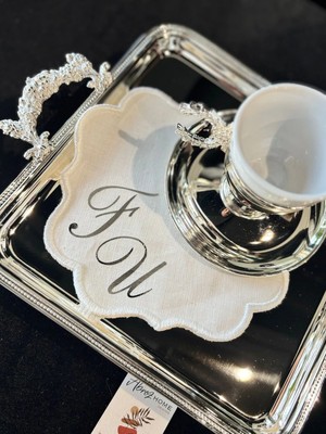 Abroz Home Design Söz Nişan Tepsisi Için Kişiye Özel Gümüş Harfli Söz Mendili