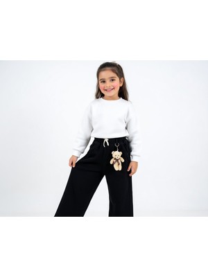 Cubbux Kız Çocuk Boru Paça Pantolon Beli Lastikli Geniş Paça Rahat Kesim Ayıcık Anahtarlık Detaylı