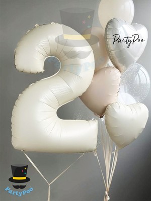 Feyza Design Krem Rakam ve Kalp Folyo Balon Seti 8'li - Hobi ve Parti Malzemeleri
