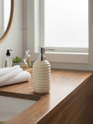Padilon 350 ml Seramik Sıvı Sabunluk Modern Banyo ve Mutfak Için Şık Tasarımlı Sıvı Sabun Dispenseri