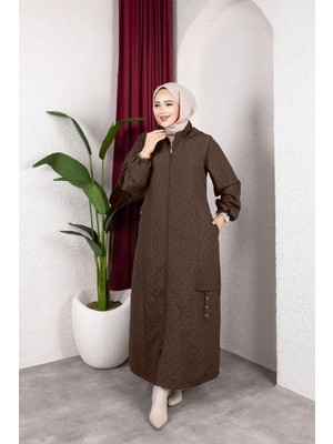 Aysira Kadın Büyük Beden Tam Boy Mevsimlik Fermuarlı Örme Kapitone Mont