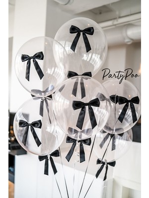 Feyza Design Çok Renkli Şeffaf Balon ve Siyah Fiyonk Seti 20 Parça