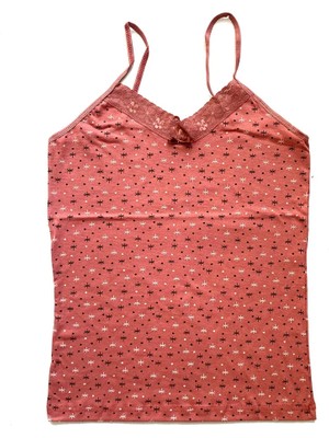 Kadın Askılı Desenli Atlet Dantelli Empirme Pamuklu Penye D4