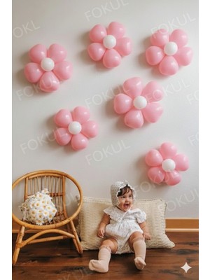 Feyza Design 36 Balonlu Papatya Yapma Aparatı ve Balon Seti - Pembe ve Beyaz