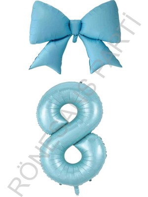 Feyza Design Mavi Renk Fiyonk Rakam Folyo Balon Seti Yaş 8