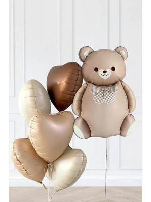 Feyza Design Retro Ayı ve 5 Bej Folyo Balon Seti - Partiler ve Eğlence