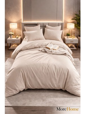 More Home Lastikli Çarşaflı Çift Kişilik Nevresim Takımı -Koyu Bej